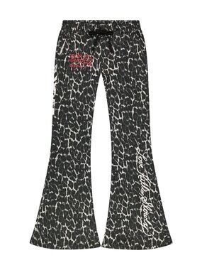Ed Hardy Devil Graphic Marble Print Flare Sweatpants Size Large Y2K Streetwear